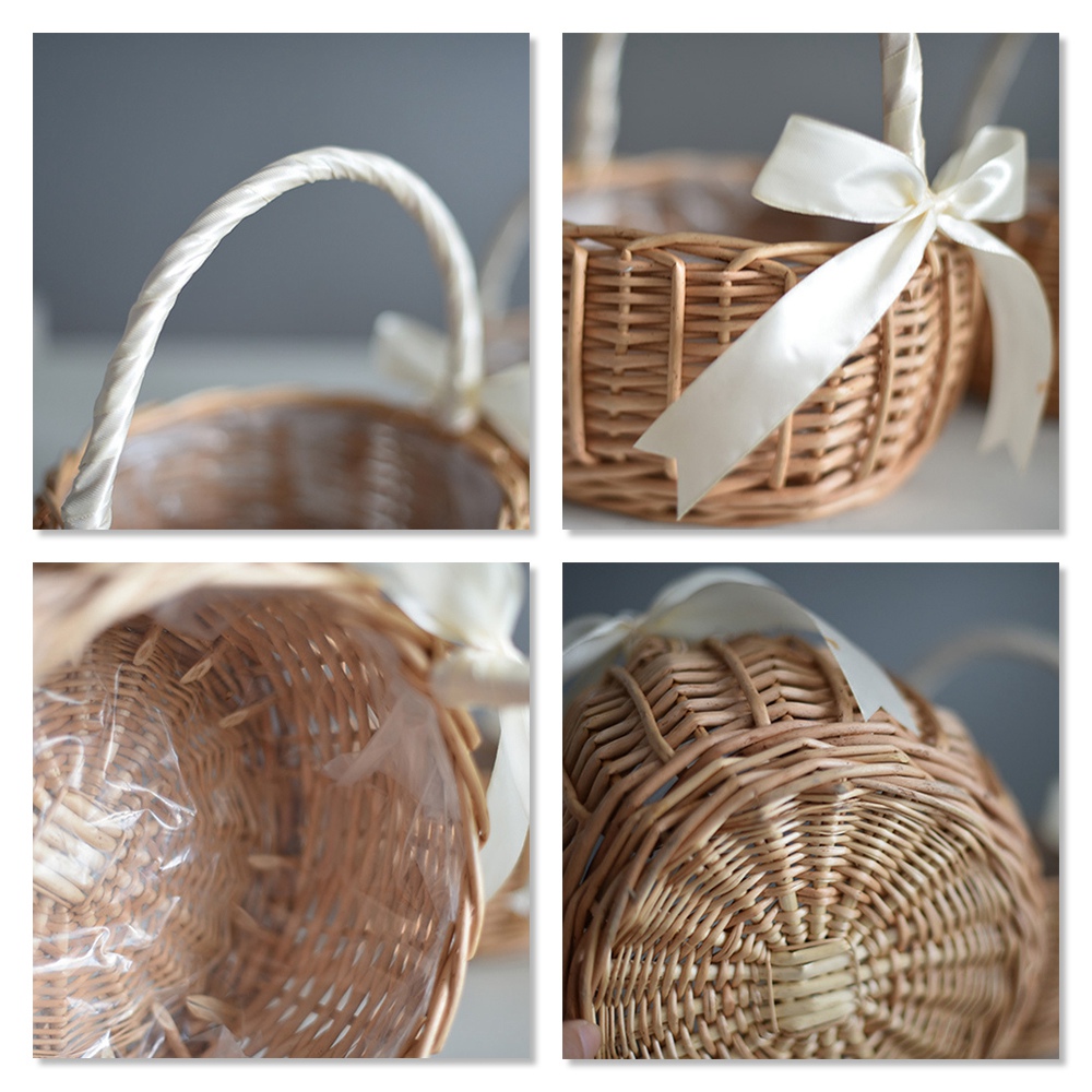 Flower Girl Basket - Panier en osier tressé, avec anse,